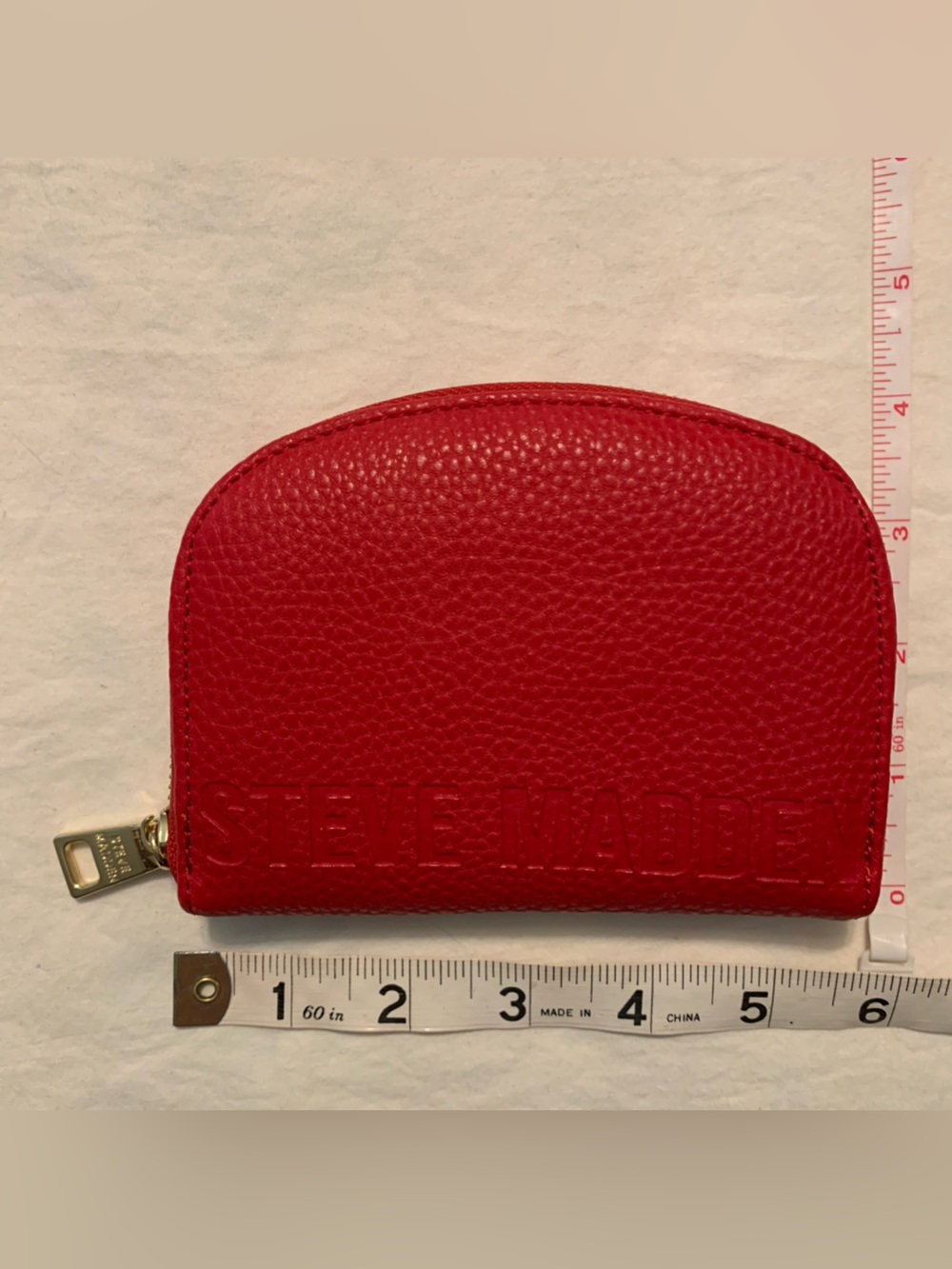 Steve Madden Red Pebbled Coin Wallet with Gold Hardware